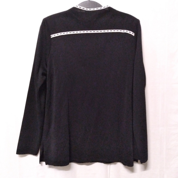 Misook Knit Zip Up Cardigan Jacket Black White Trim Small - Picture 7 of 10